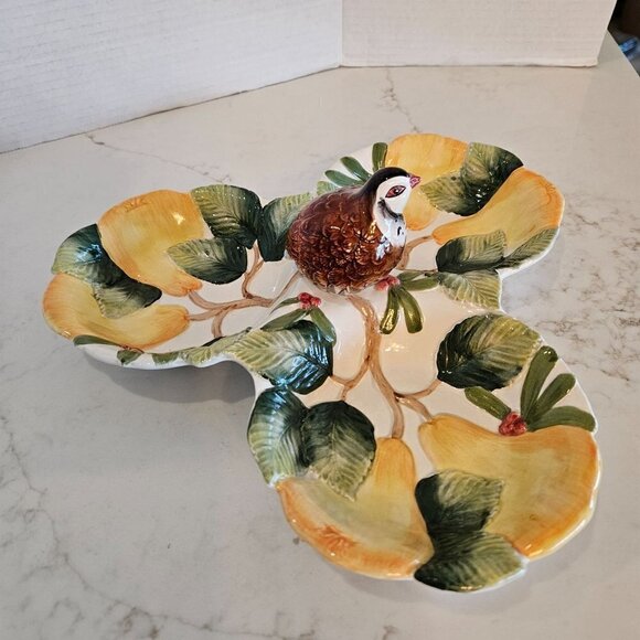 Fitz & Floyd FF Vintage 1991 Rare Woodland Partridge 3 Section Appetizer Tray - Picture 3 of 15